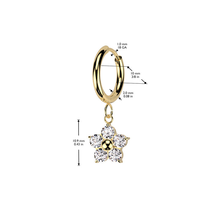 Surgical Steel Hinged Hoop 18G 10mm with CZ Flower Dangle - Pair - photo 2