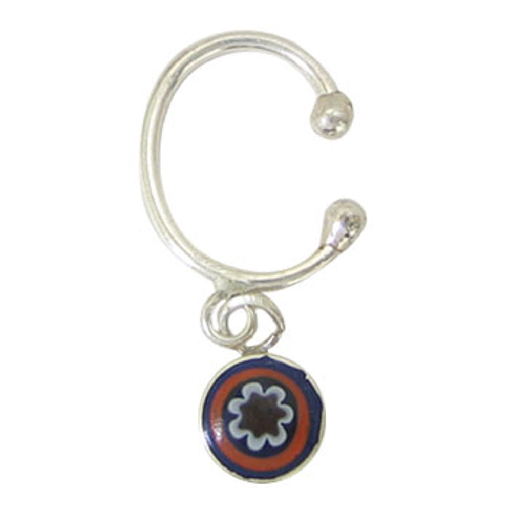 Surgical Steel Clip On Belly Ring Ear Cuff with Dangle Flower Shield