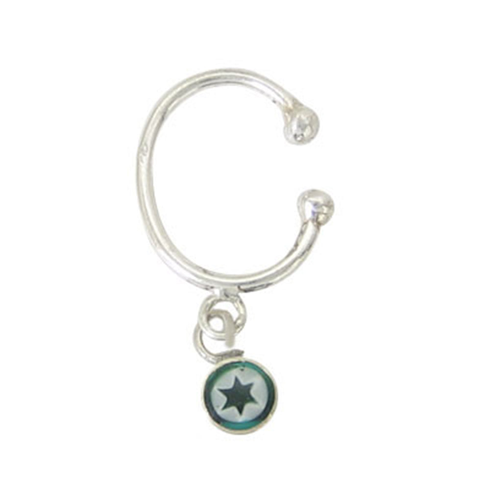 .925 Sterling Silver Green Energy Dangle Clip On Ear Cuff Belly Ring