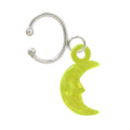 .925 Sterling Silver Green Crescent Moon Dangle Clip On Ear Cuff
