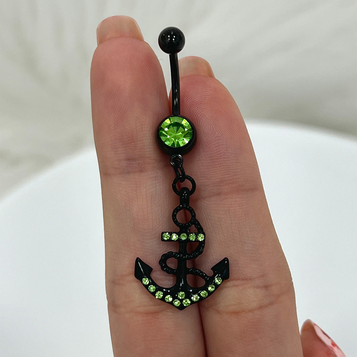 Surgical Steel 14 Gauge Belly Ring PVD Black with CZ Dangle Anchor - photo 6