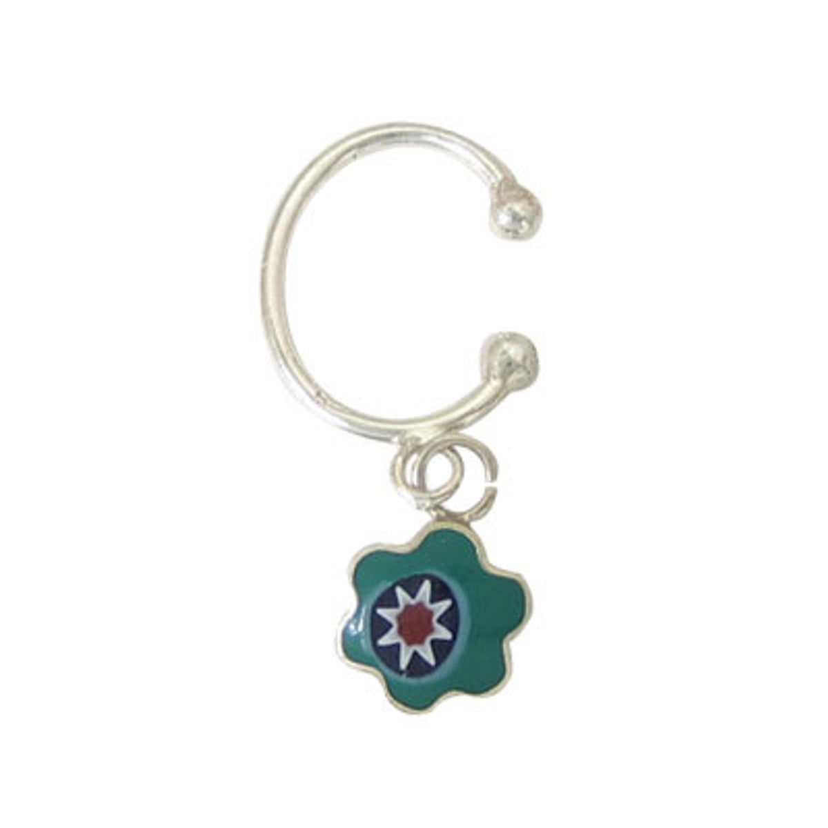 Surgical Steel Clip On Belly Ring Ear Cuff Green Dangle Shield Flower
