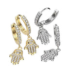 Surgical Steel 18G Paved CZ Hamsa Evil Eye Dangle Hoops - Pair