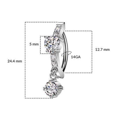 Surgical Steel Hinged Belly Ring 14G 12mm with CNC-Set CZ Heart Dangle - photo 2