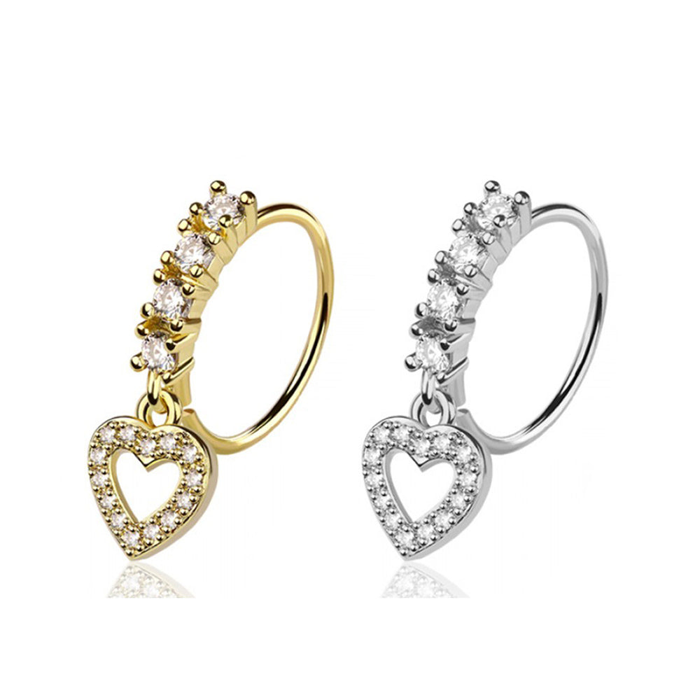 Surgical Steel Bendable Nose Hoop 20G with Dangle Heart CZ - 2 Colors