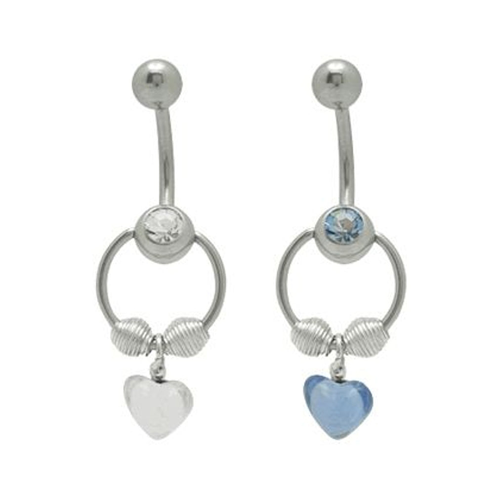 Surgical Steel 14 Gauge Belly Ring with Heart Door Knocker CZ