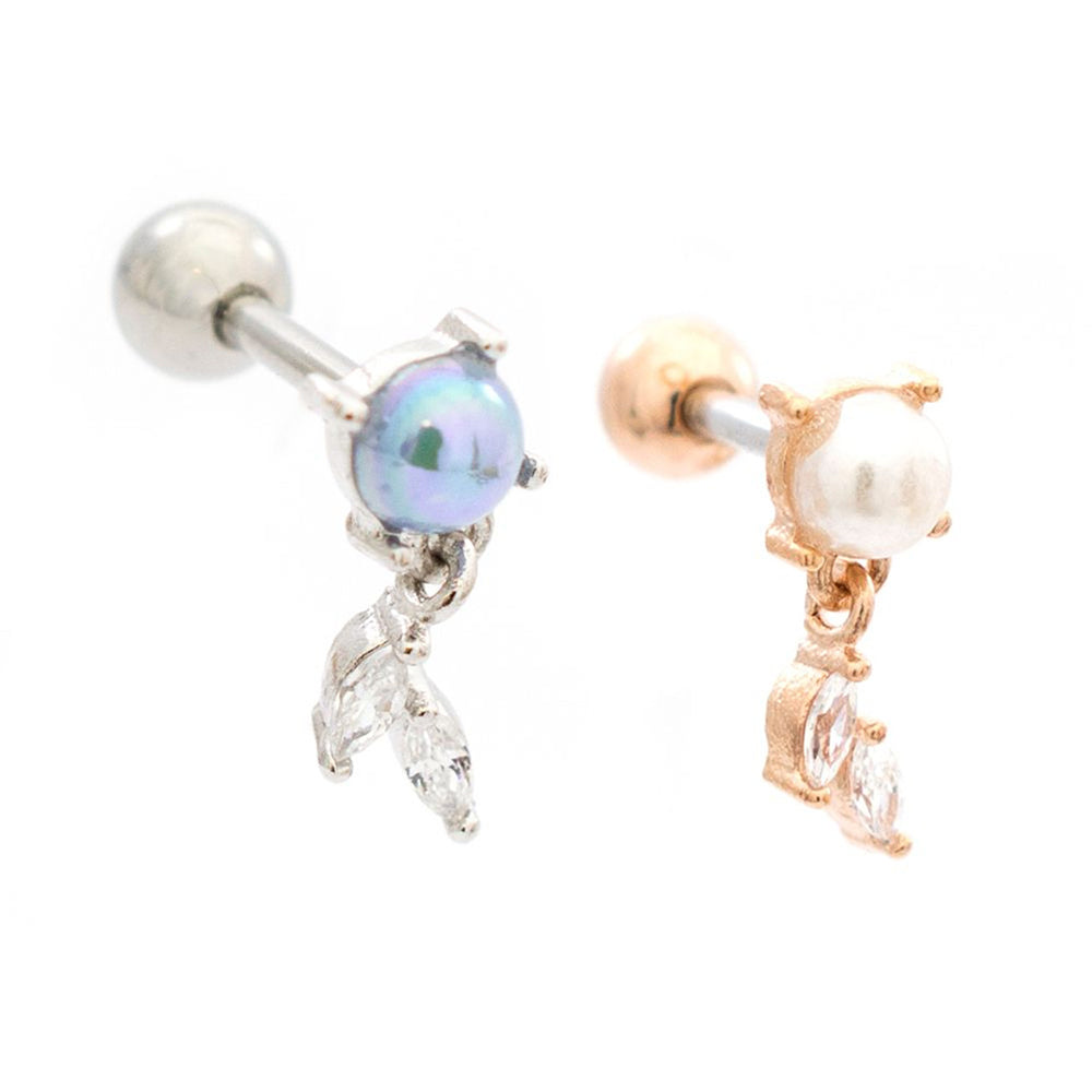 Surgical Steel 16 Gauge Tragus Barbell with Dangle Leaf Opal