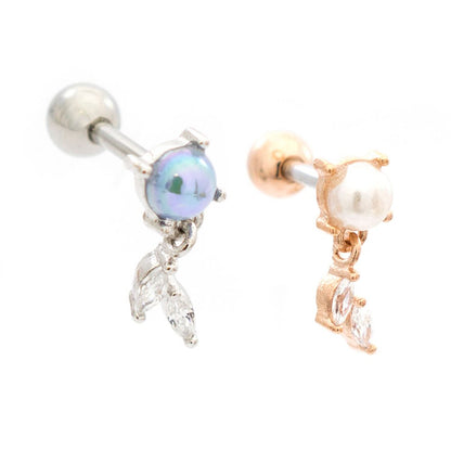 Surgical Steel 16 Gauge Tragus Barbell with Dangle Leaf Opal