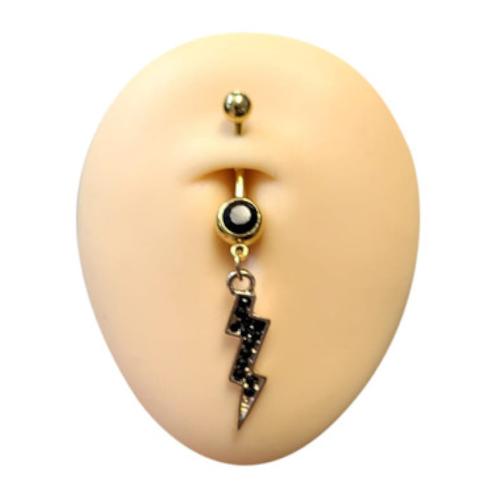 Gold Surgical Steel 14 Gauge Belly Ring Lightning Bolt Dangle - Pair - photo 2