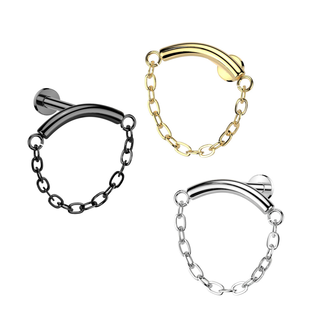 Titanium Threadless Curved Labret 16G & 18G 8mm with Linked Chain