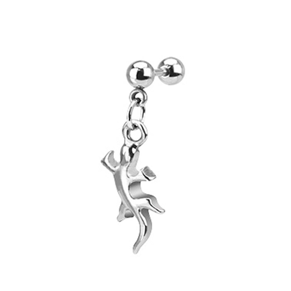 Surgical Steel 16 Gauge Cartilage Barbell with Dangle Lizard