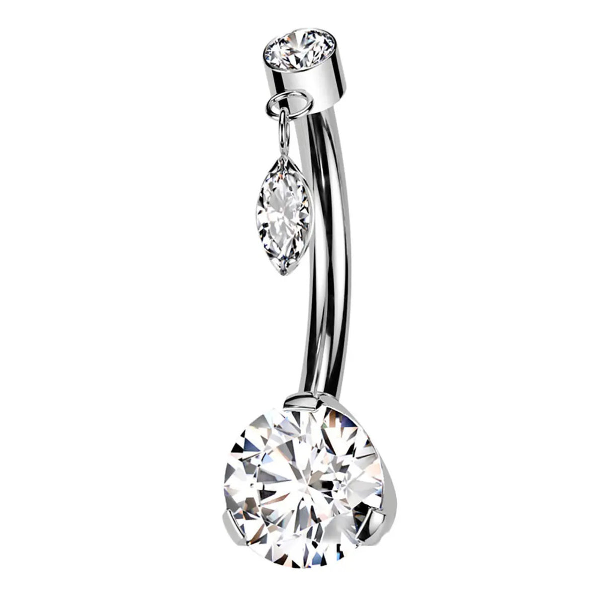 Titanium Belly Ring 14 Gauge 3/8" (10 mm) Threadless & Dangle Top CZ - Kruelty - Photo 6