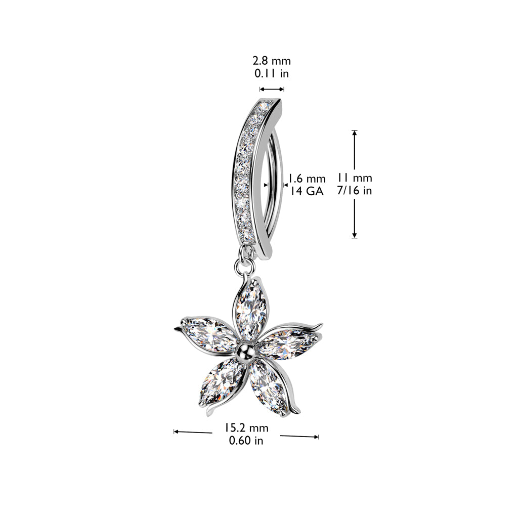 Surgical Steel Hinged Belly Ring 14G 11mm with CZ Flower Dangle - photo 2