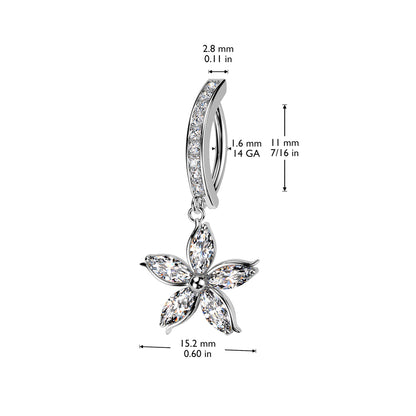 Surgical Steel Hinged Belly Ring 14G 11mm with CZ Flower Dangle - photo 2