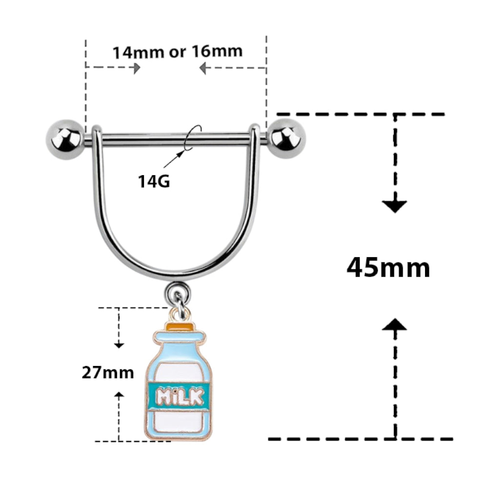 Surgical Steel & Titanium Nipple Shield 14G with Milk Bottle - Pair - photo 2