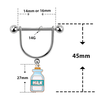 Surgical Steel & Titanium Nipple Shield 14G with Milk Bottle - Pair - photo 2