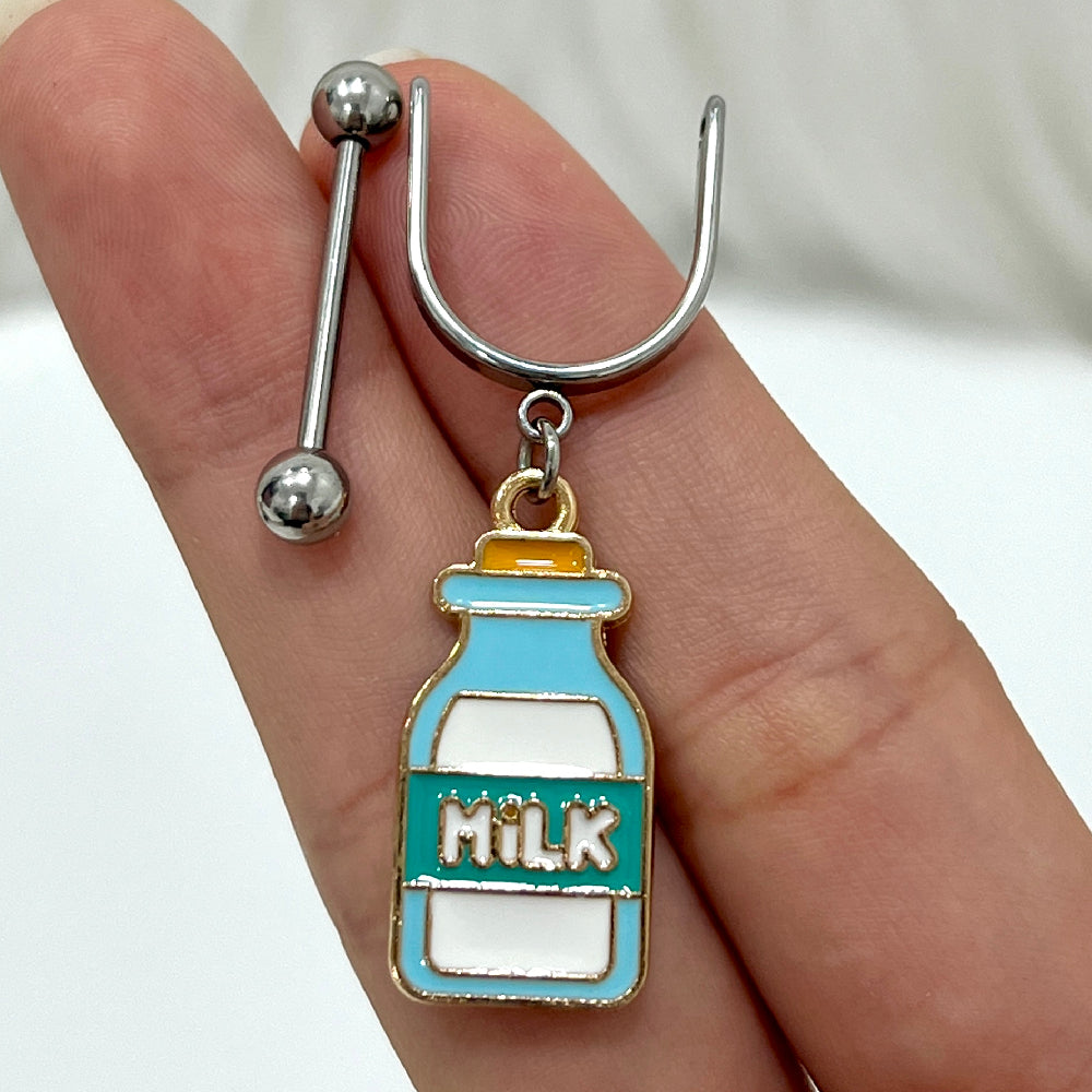Surgical Steel & Titanium Nipple Shield 14G with Milk Bottle - Pair - photo 5