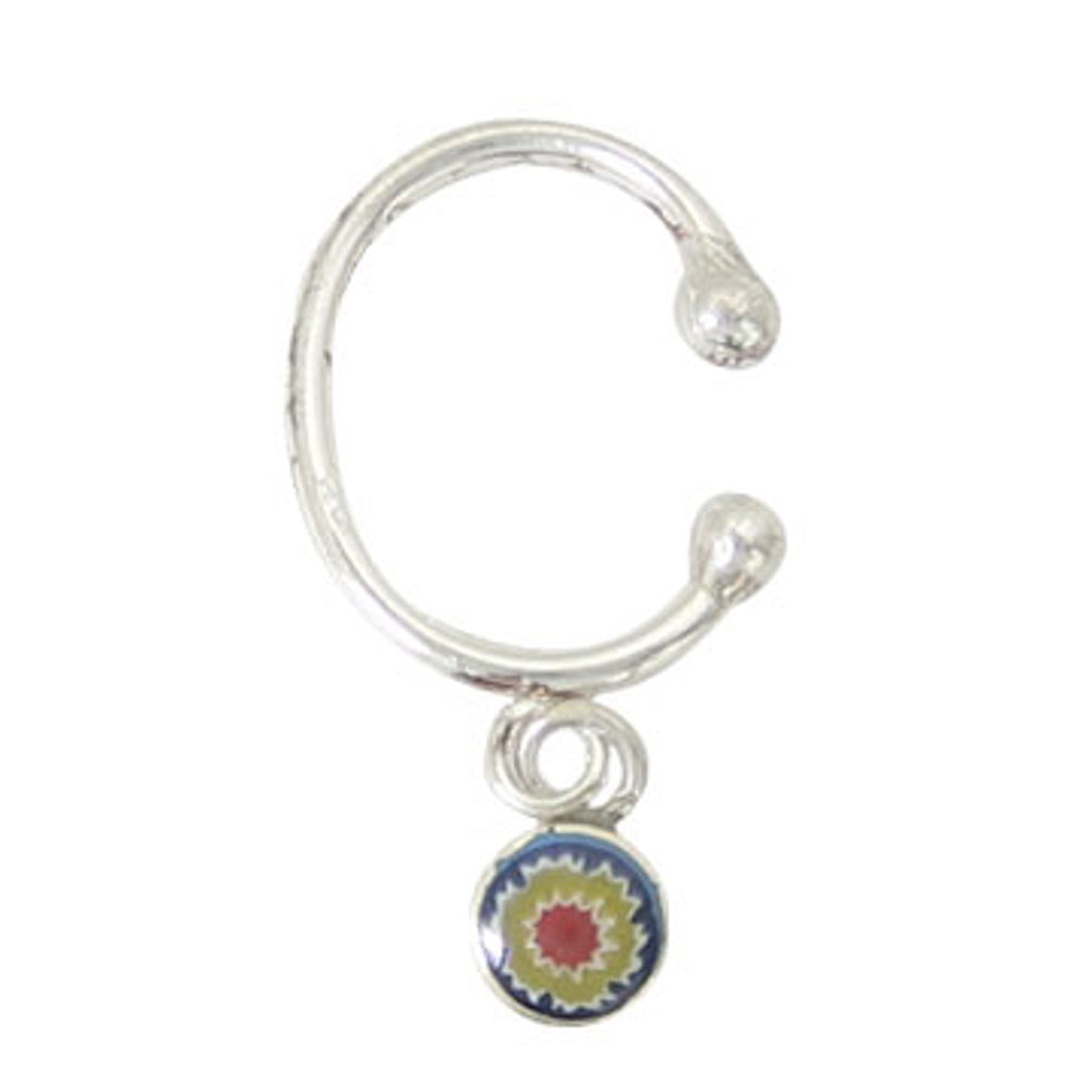 Surgical Steel Clip On Belly Ring Ear Cuff Dangle Millefiori Flower