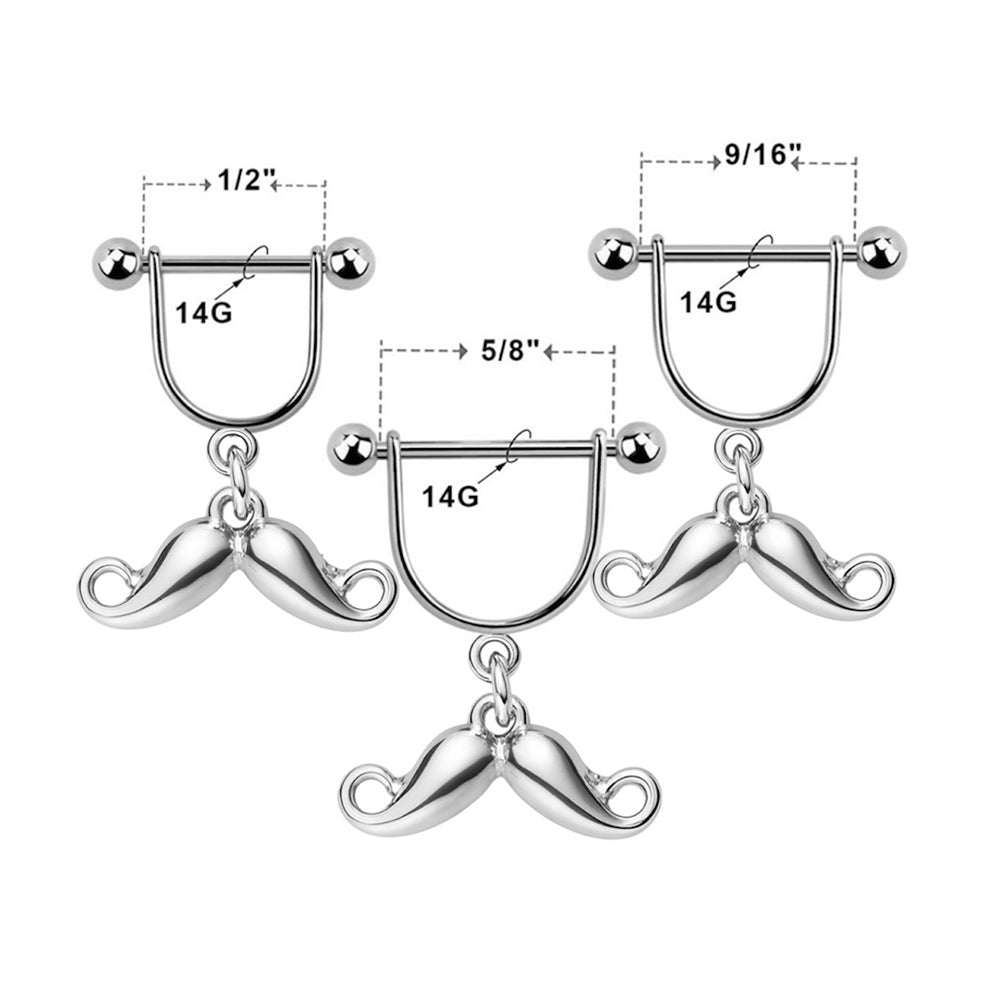 Surgical Steel & Titanium 14G Nipple Shield Ring with Mustache - Pair - photo 2