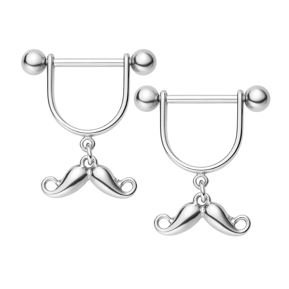 Surgical Steel & Titanium 14G Nipple Shield Ring with Mustache - Pair