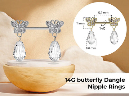 Surgical Steel Nipple Barbell 14G 12mm with Butterfly CZ - Pair - photo 2
