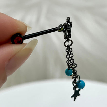 Surgical Steel 14 Gauge Nipple Barbell with Cat Star Dangle - Pair - photo 2