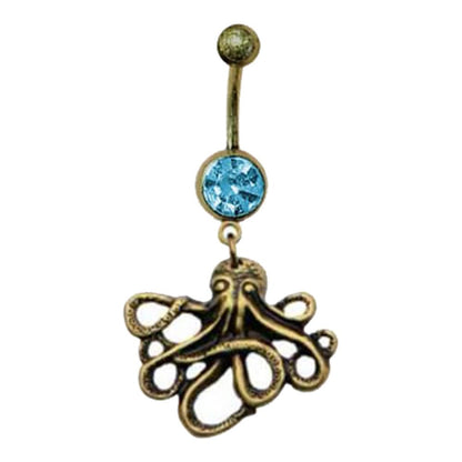 Surgical Steel 14 Gauge Belly Ring with PVD Bronze Octopus Dangle - photo 5