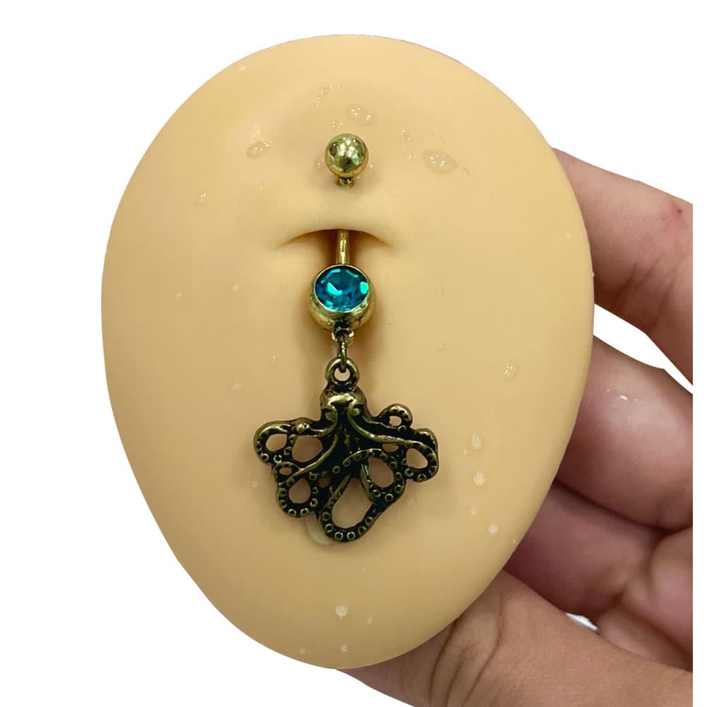 Surgical Steel 14 Gauge Belly Ring with PVD Bronze Octopus Dangle