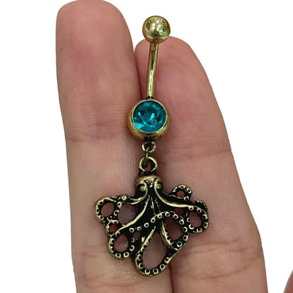 Surgical Steel 14 Gauge Belly Ring with PVD Bronze Octopus Dangle - photo 2
