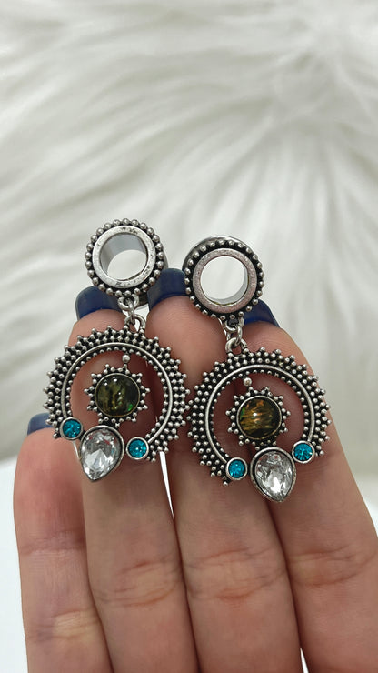 Surgical Steel 0 to 9/16 Inch Screw Fit Tunnel with Dangle Opal CZ - photo 6