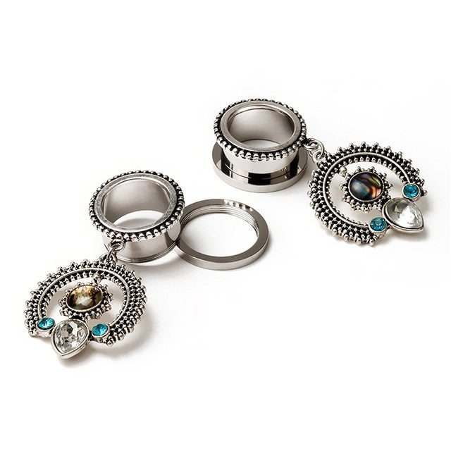 Surgical Steel 0 to 9/16 Inch Screw Fit Tunnel with Dangle Opal CZ - photo 4
