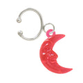 .925 Sterling Silver Red Crescent Moon Dangle Clip On Ear Cuff