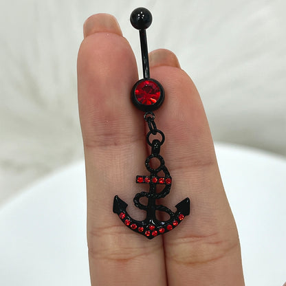 Surgical Steel 14 Gauge Belly Ring PVD Black with CZ Dangle Anchor - photo 8
