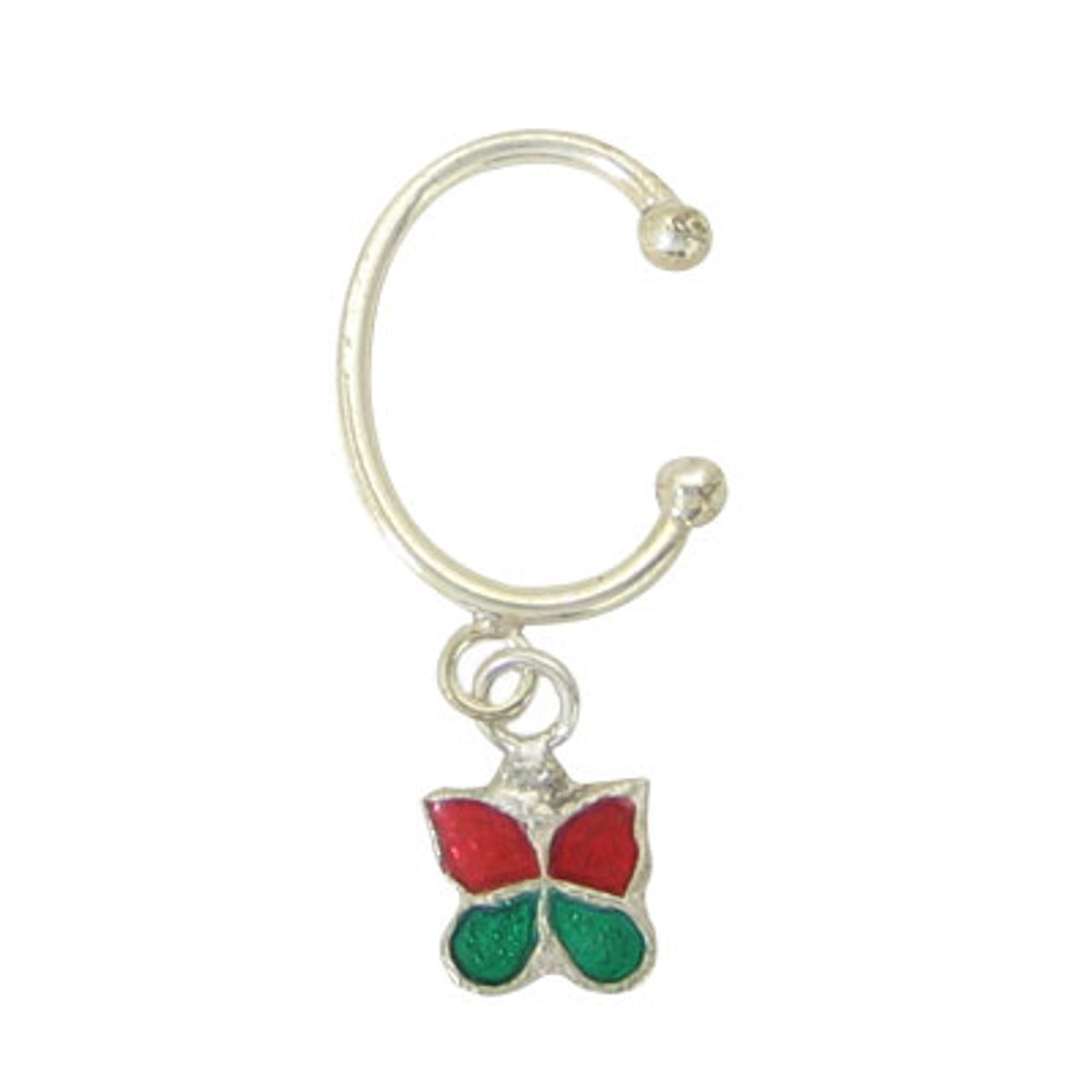 Surgical Steel Clip On Belly Ring Dangle Red Green Butterfly