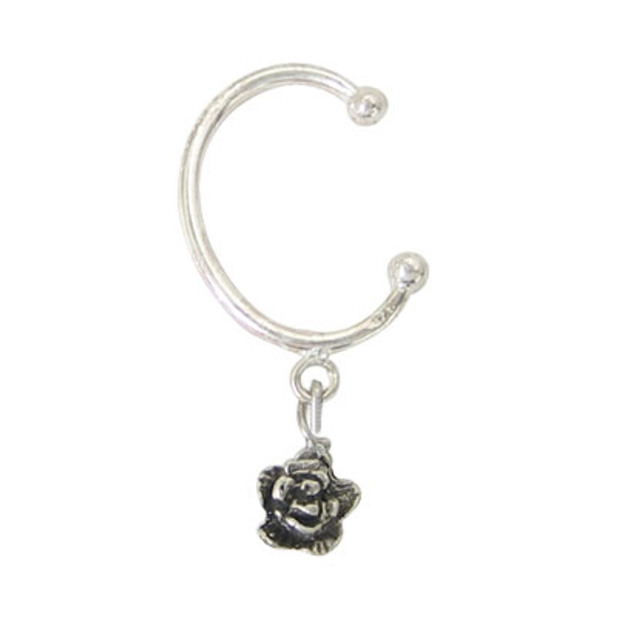 Surgical Steel Clip On Belly Ring Ear Cuff with Dangle Rose Flower