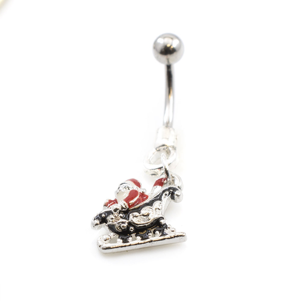 Surgical Steel 14 Gauge Belly Ring with Dangle Santa on Sleigh - photo 2