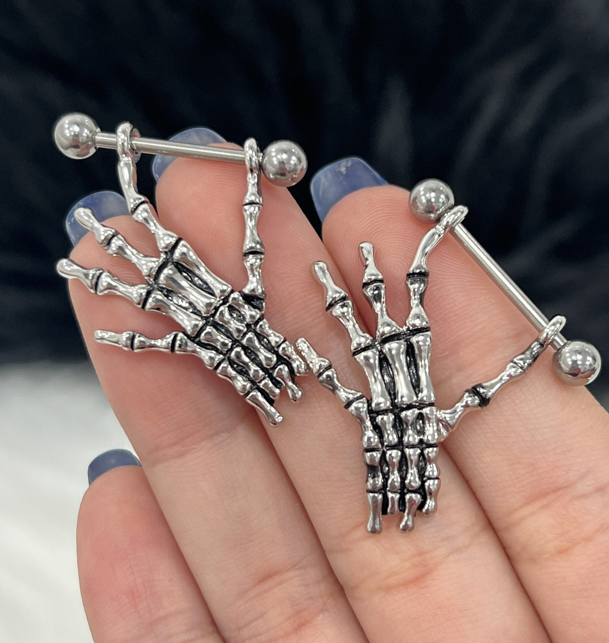 Surgical Steel 14 Gauge Skeleton Hand Dangle Nipple Shields - Pair - photo 3