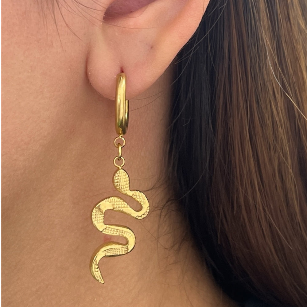 Surgical Steel 18 Gauge Dangle Snake Hoop Earrings - Pair