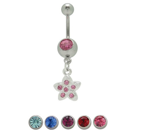 Surgical Steel 14 Gauge Belly Ring with Dangle Star and CZ