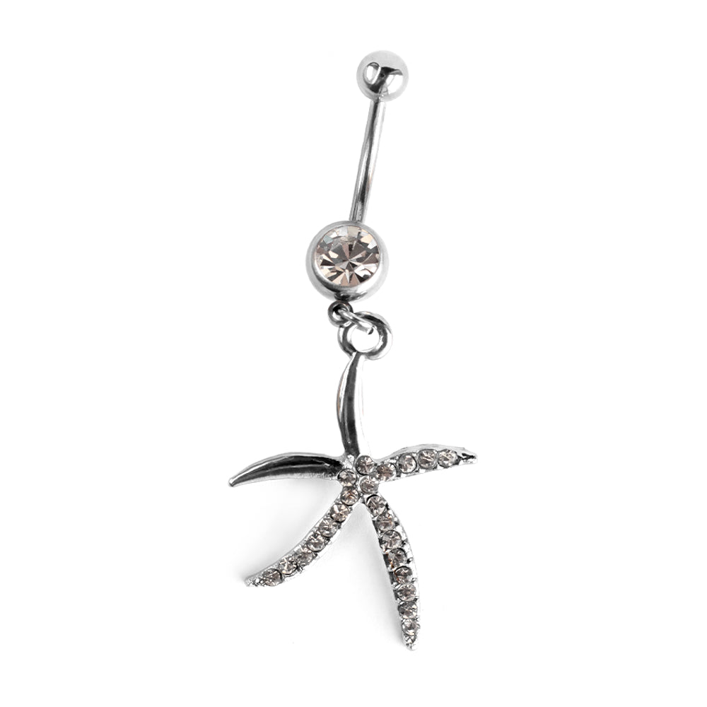 Surgical Steel 14 Gauge Belly Ring with CZ Dangle Starfish