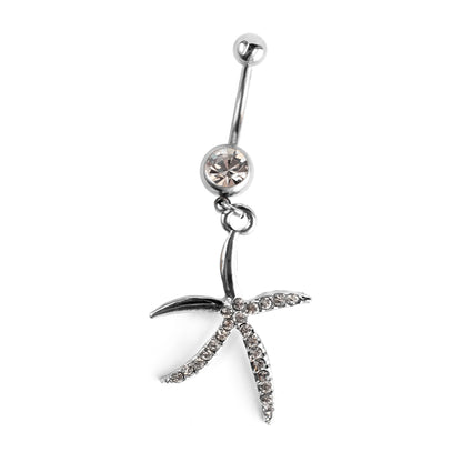 Surgical Steel 14 Gauge Belly Ring with CZ Dangle Starfish