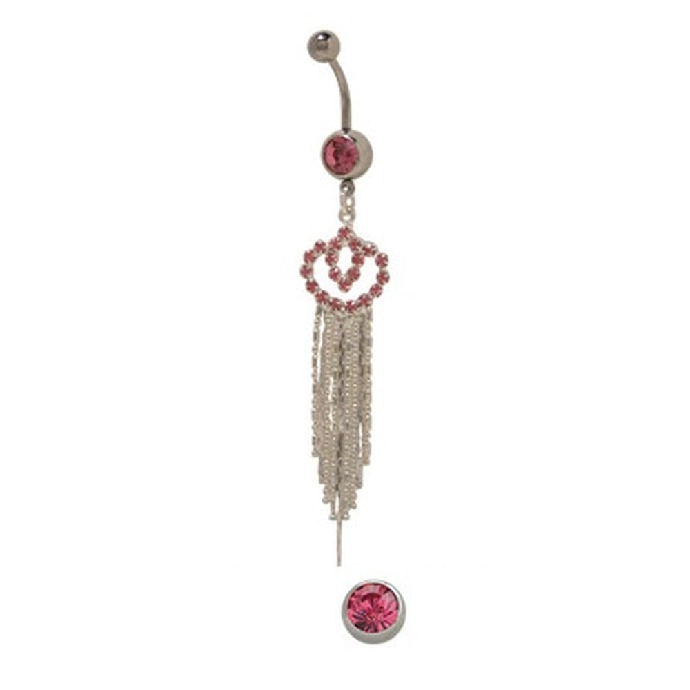 Surgical Steel 14 Gauge Belly Ring with Pink CZ Dangler
