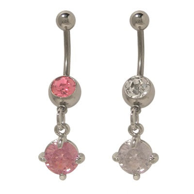 Surgical Steel 14 Gauge Belly Ring with Clear CZ Dangler