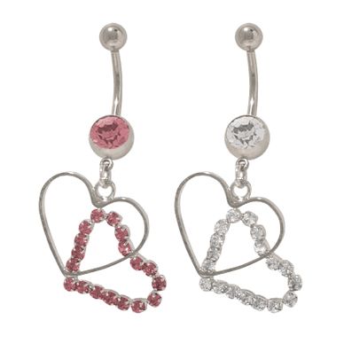 Surgical Steel 14 Gauge Belly Ring with Dangler Hearts and CZ