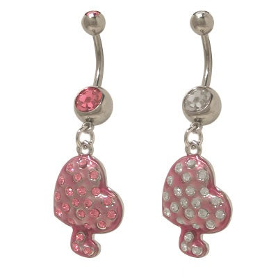 Surgical Steel 14 Gauge Belly Ring with Clear CZ Dangle Hearts