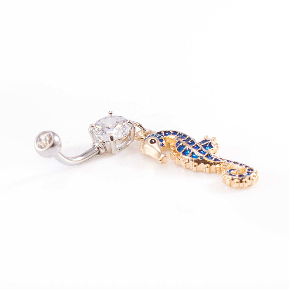 Surgical Steel 14 Gauge Belly Ring with Dangling Seahorse - photo 3