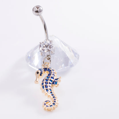 Surgical Steel 14 Gauge Belly Ring with Dangling Seahorse - photo 4