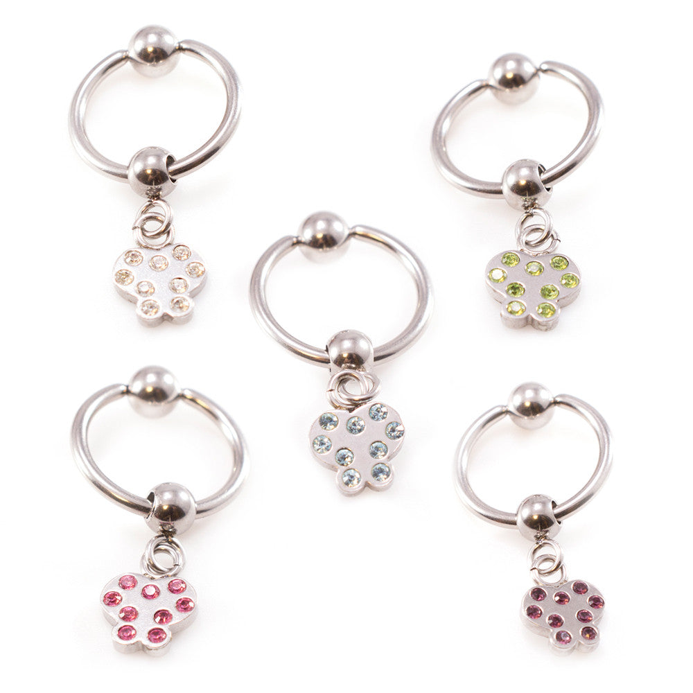 Surgical Steel 16 & 18 Gauge Captive Ring with Dangling Butterfly CZ