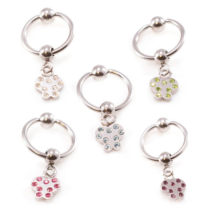 Surgical Steel 16 & 18 Gauge Captive Ring with Dangling Butterfly CZ