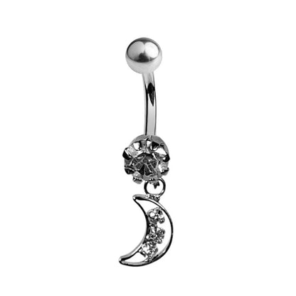 Surgical Steel Dangle Belly Ring 14G 10mm with Crescent Moon CZ